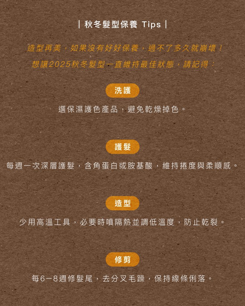 2025秋冬髮型大公開:誰說秋冬只能一成不變?趕快找你的髮型師 4 2025秋冬髮型 保養秘訣