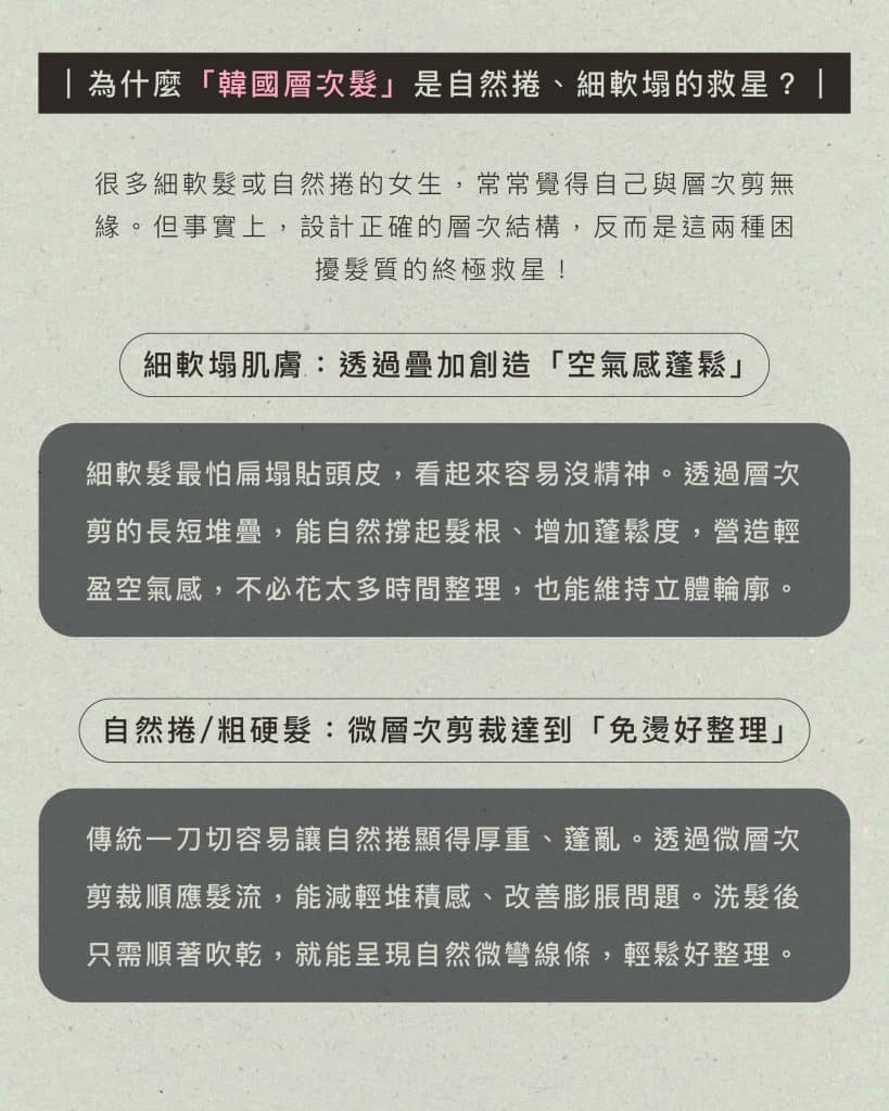 不用燙也好整理!韓國2026髮型推薦「空氣感層次剪」8款推薦:臉周碎剪完美修飾顴骨、下顎線 2 2026韓國 為什麼韓國層次髮是自然捲、細軟塌的救星